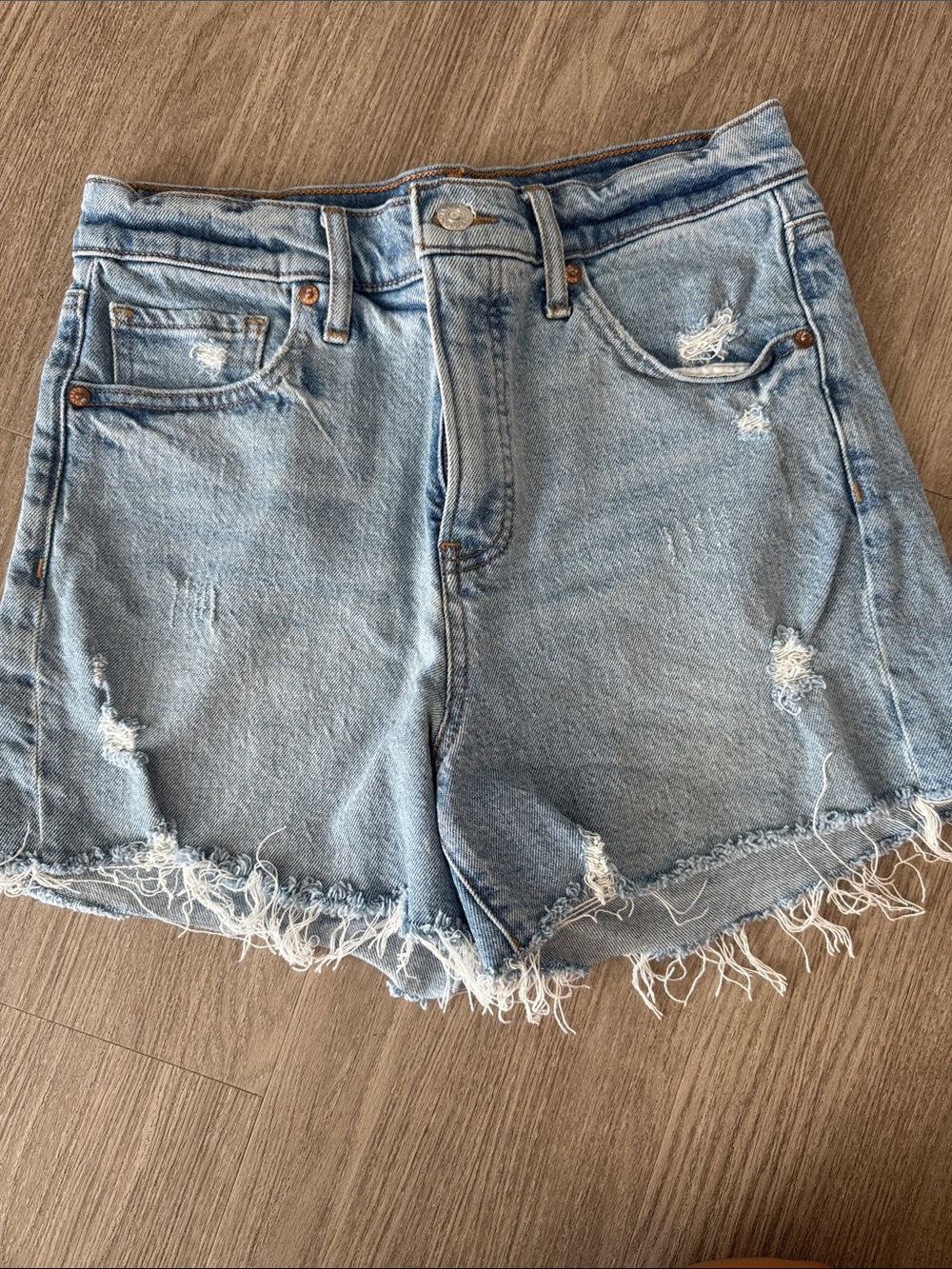 Express Light Blue Distressed Denim Shorts